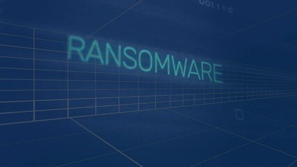 Aufkleber - Glowing ransomware text over digital grid background in blue tones with animation