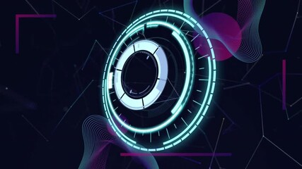 Poster - In school, animation of futuristic digital interface with glowing circular elements