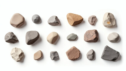 Leinwandbilder - a collection of various rocks arranged, showing different shapes and textures. the rocks present various sizes, color