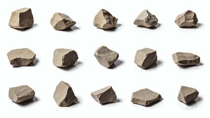 Fototapete - A collection of fifteen various rough rocks on a seamless background. The rocks come in various shapes and sizes, creating interesting visual variety.