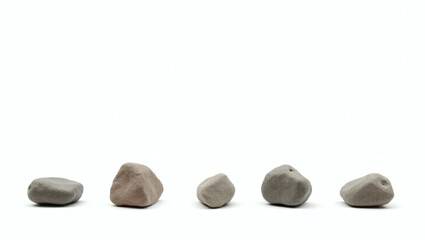 Leinwandbilder - a row of five stones. Different in size and shape, the stones rest horizontally, casting gentle shadows