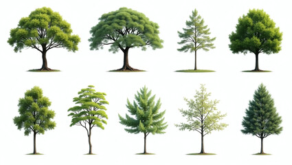 Poster - a variety of beautiful trees in a row, each with lush green foliage. The trees stand tall, their branches reaching towards the sky