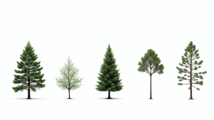 Poster - a collection of five diverse trees arranged in a row, showcasing variety in shapes and foliage