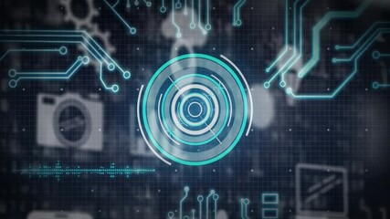 Aufkleber - Digital animation of futuristic interface with circular patterns and circuit lines
