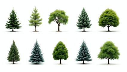 Poster - a collection of diverse trees, showcasing various shapes and foliage against a simple background. The images highlight the beauty and variety found in nature