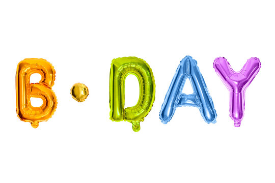 B-day – Bright, multicolored foil balloons spelling 