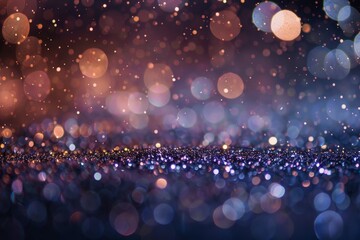 Poster - A close-up photo of a sparkly, glittery surface reflecting soft, out-of-focus lights, Sparkly, glittery surface with reflective particles