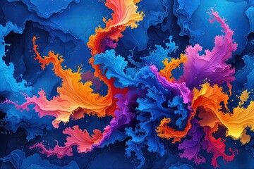Wall Mural - Vibrant Blue Backdrop Digital Artwork - Colourful Abstract Design and Texture