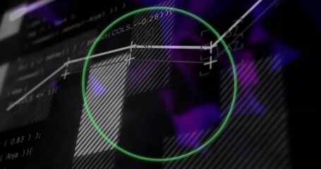 Poster - Animation of green circle with math equations on purple and black background