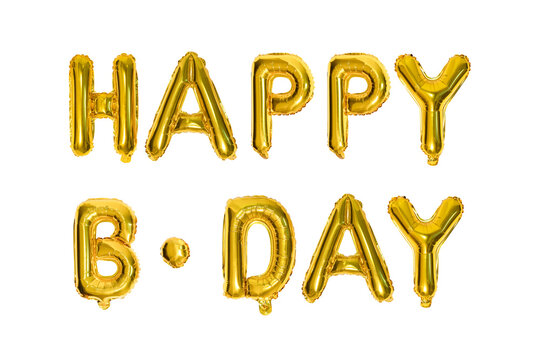 HAPPY B-DAY – Golden foil balloons spelling 
