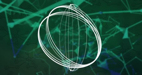 Poster - Animation of white geometric lines forming sphere over green network background