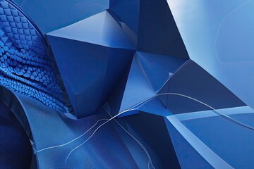 Wall Mural - Blue Halftone Patterns with Fluid Lines in Geometric Composition