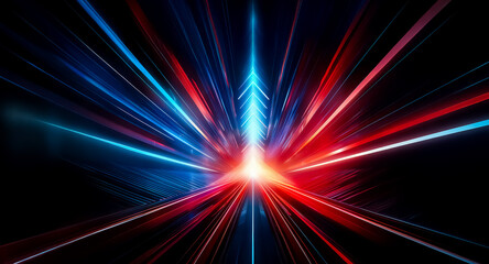 Aufkleber - abstract image featuring vibrant red and blue light streaks emanating from a central point against a