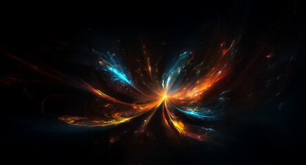Poster - vibrant burst of light explodes against a stark black backdrop, showcasing dynamic streams of orange