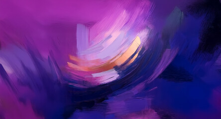 Aufkleber - abstract painting featuring swirling purple, blue, and orange brushstrokes creating a vibrant, dynam