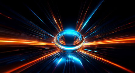 Aufkleber - abstract depiction of a central luminous ring emitting radial streaks of vibrant blue and orange lig
