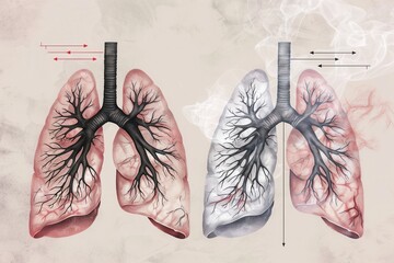 Poster - Comparison of smokers lungs and healthy lungs illustrating the impact of smoking on respiratory health