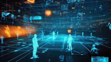 Leinwandbilder - Avatars engage in thrilling digital battles in a vibrant virtual arena during an intense gaming tournament. Generative AI