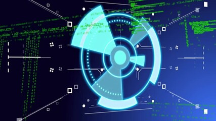 Poster - Rotating elements and green code lines in futuristic digital animation interface