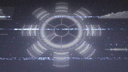 Poster - Displaying futuristic animation, digital interface with circular data and fluctuating graphs