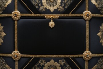 Wall Mural - Elegant Black Canvas with Gold Trim and Luxurious Textured Design