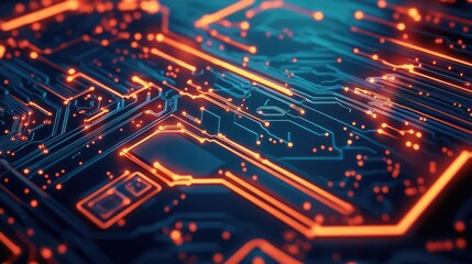 Poster - A close-up of a glowing circuit board with interconnected nodes, symbolizing the growing role of technology in future business trends.
