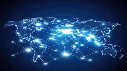 Poster - A glowing digital map showing country borders, business growth lines, and market expansion connections.