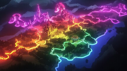 Poster - A glowing digital map showing country borders, business growth lines, and market expansion connections.