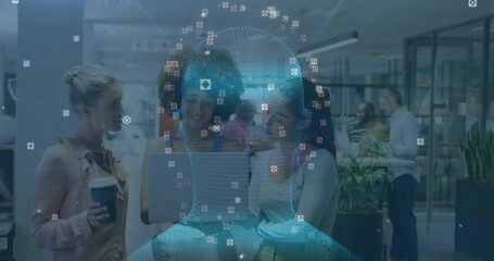 Poster - Digital face recognition animation over diverse people working in modern office