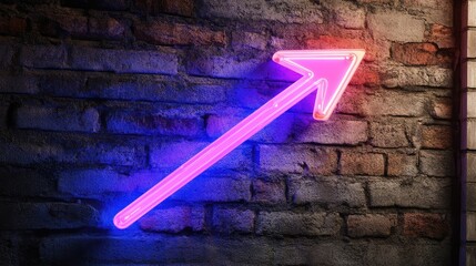 Poster - A glowing neon sign in the shape of an upward arrow, symbolizing growth, promotion, and achievement in business or career success.