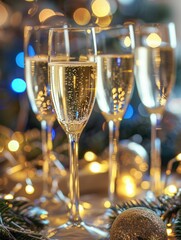 Poster - Celebrate with glasses of champagne sparkling under dazzling lights at a vibrant party scene perfect for gatherings and celebrations