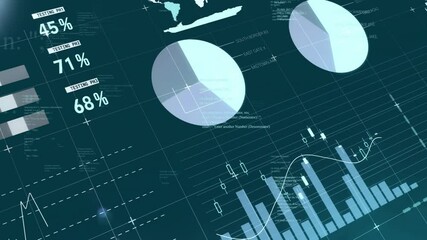Poster - Using animation, digital interface displaying graphs, charts, and world map data