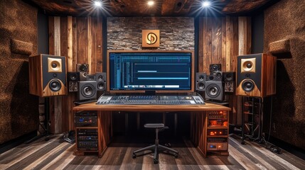 Poster - A professional video editing workstation featuring a large monitor, high-end PC, and editing software.