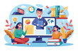 © Iftikhar alam - An instructor interacts with students in a vibrant digital classroom filled with educational materials, Remote education, video course or seminar,