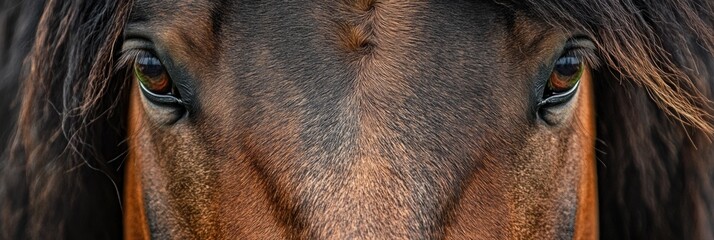 Poster - Majestic close up of a horse with expressive eyes and flowing mane in a tranquil outdoor setting. Generative AI