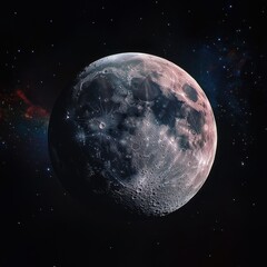 Wall Mural - hyper-detailed lunar landscape, up-close full and crescent moon, illuminated by colorful cosmic ligh