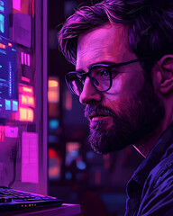 Poster - Focused digital worker in neon glow