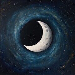 modern abstract moon art, realistic full and crescent moon in a colorful cosmic swirl, deep glowing 