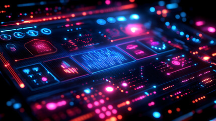 Poster - Futuristic digital interface with glowing panels