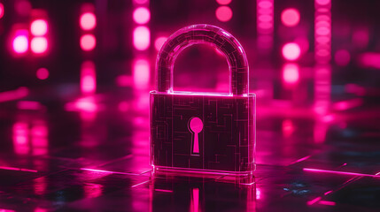 Poster - Futuristic padlock, vibrant pink glow