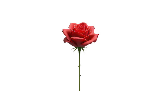 Elegant Red Rose Flower Standing Alone with Stem on a Soft Background