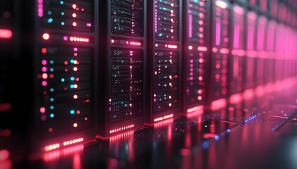 Poster - Futuristic server rack with glowing lights