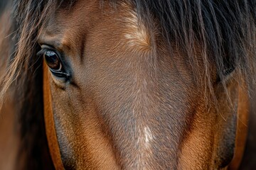 Aufkleber - Close up view of a horses eye and mane captured in a natural setting during the day. Generative AI