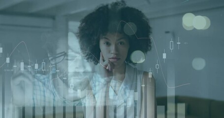 Poster - Analyzing financial graphs, individuals in office focusing on data animation work