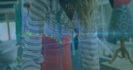 Poster - Stock market graph animation over people working in modern office environment