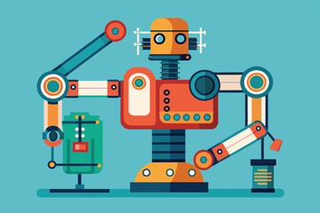 Poster - a colorful robot arm is illustrated with customizable features and a whimsical design, set against a