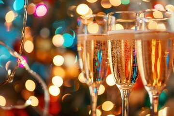 Poster - Brightly lit party celebration with glasses of champagne and vibrant decorations creating a festive atmosphere for gathering and enjoyment
