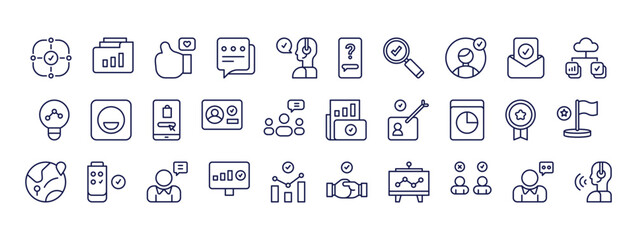 Poster - Set of Business and Marketing Icons Representing Various Aspects of Corporate Strategy and Growth in a Modern Office Environment