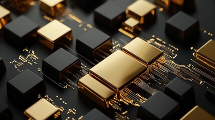 Poster - A close up of gold and black squares with a gold square in the middle