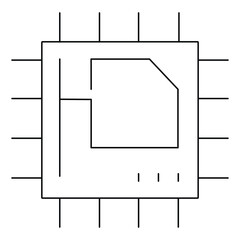 Poster - black and white illustration of microchip with geometric design, symbolizing technology and digital innovation. simple lines and shapes convey modern and minimalistic style